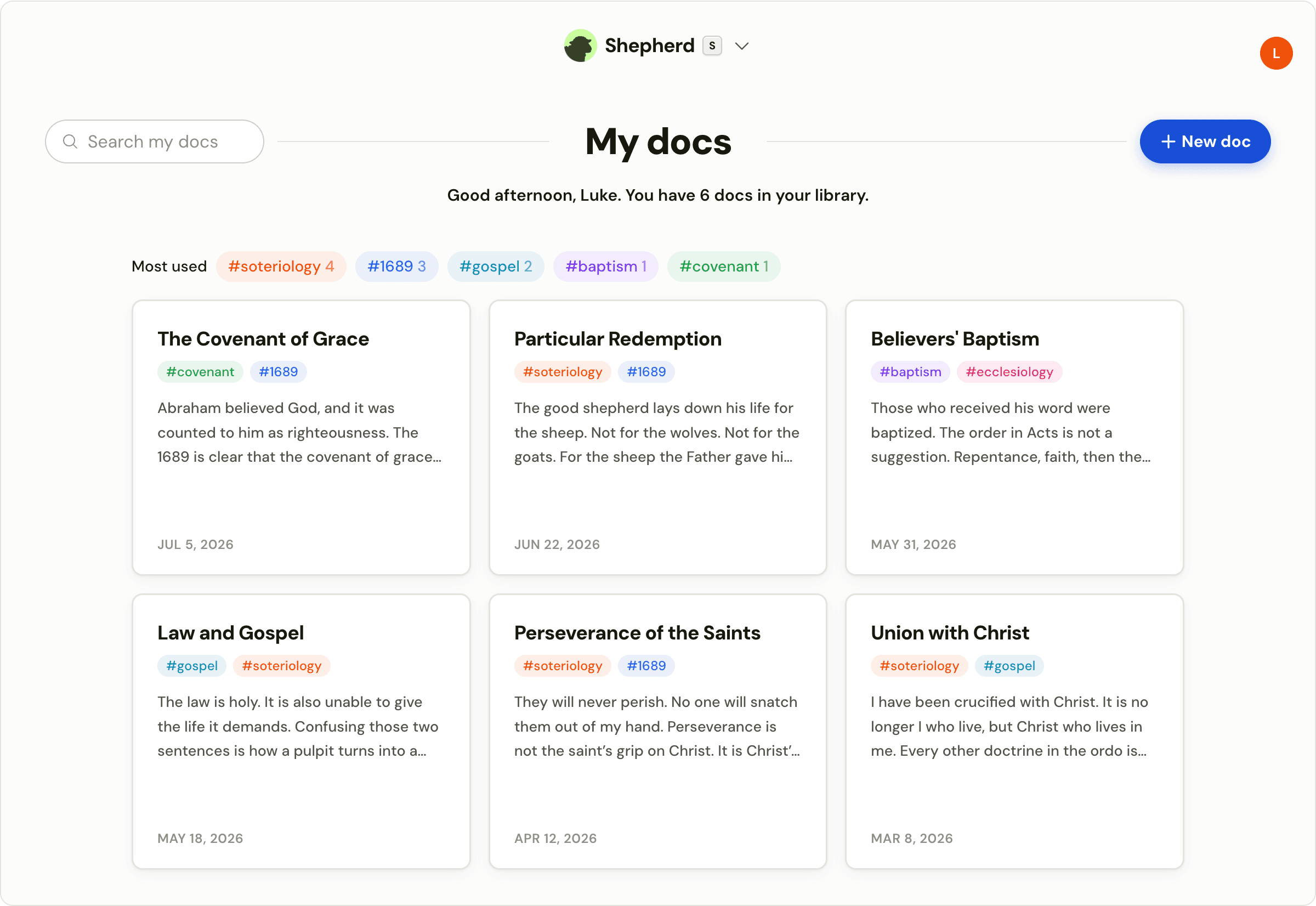The Shepherd notes library, with six documents on a desktop